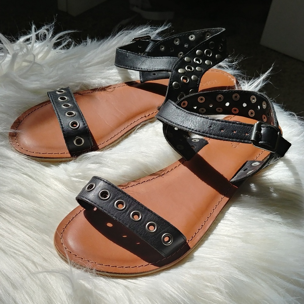 Topshop black leather sandals.